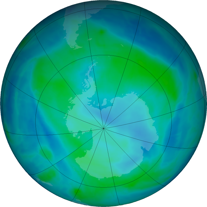 Antarctic ozone map for 19 February 2016